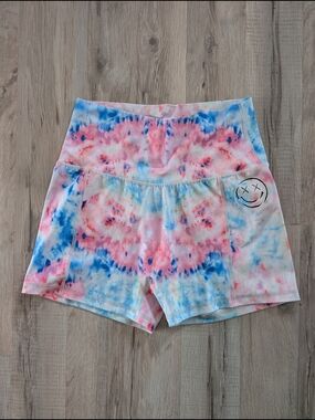 Salty Savage High-Waist Tie-Dye Athletic Shorts Pink Blue, Large (V8)